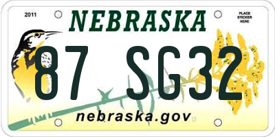 NE license plate 87SG32