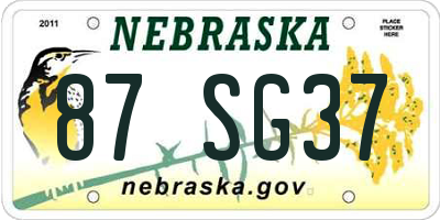NE license plate 87SG37
