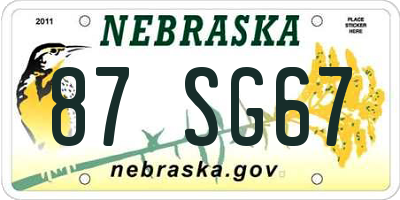 NE license plate 87SG67
