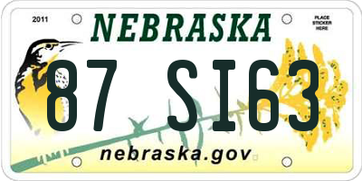NE license plate 87SI63