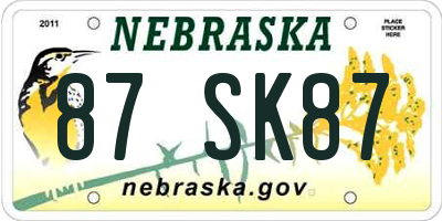 NE license plate 87SK87