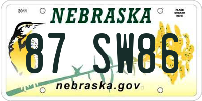 NE license plate 87SW86