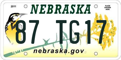NE license plate 87TG17