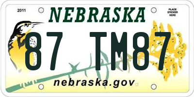 NE license plate 87TM87
