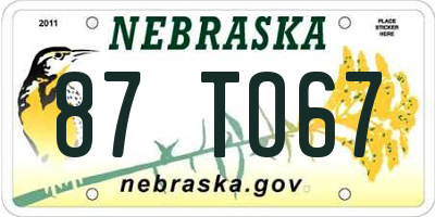 NE license plate 87TO67