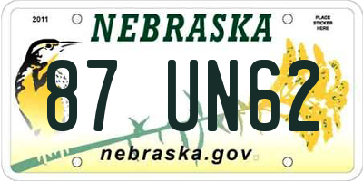 NE license plate 87UN62