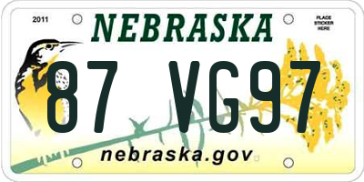 NE license plate 87VG97