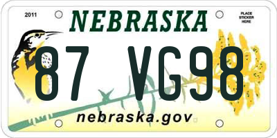 NE license plate 87VG98