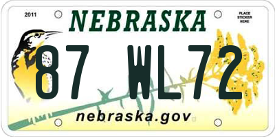 NE license plate 87WL72