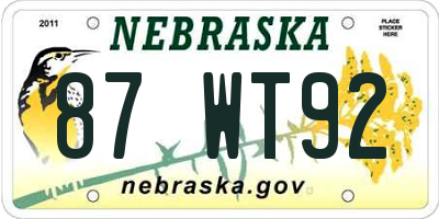 NE license plate 87WT92
