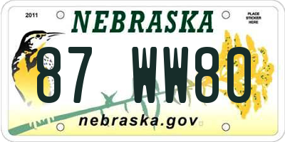 NE license plate 87WW80