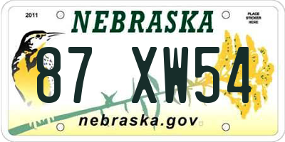 NE license plate 87XW54