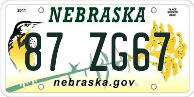 NE license plate 87ZG67