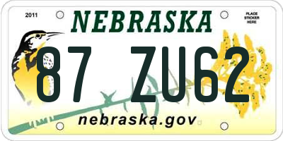 NE license plate 87ZU62