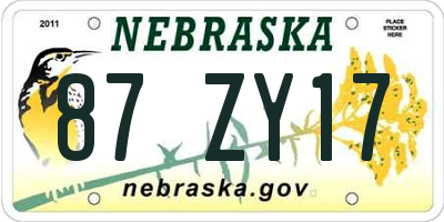 NE license plate 87ZY17