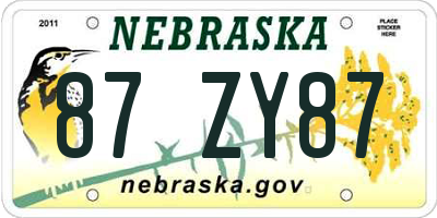 NE license plate 87ZY87