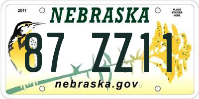 NE license plate 87ZZ11