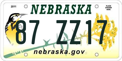 NE license plate 87ZZ17