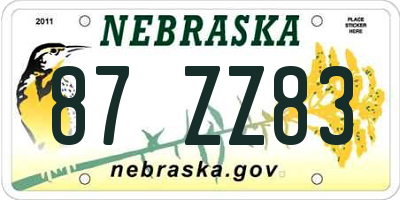 NE license plate 87ZZ83