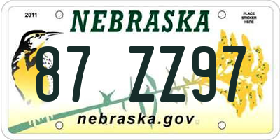 NE license plate 87ZZ97