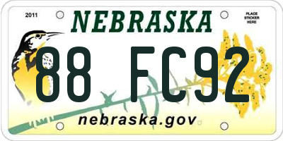 NE license plate 88FC92