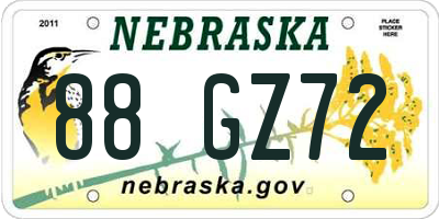 NE license plate 88GZ72