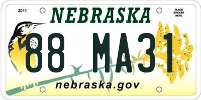 NE license plate 88MA31