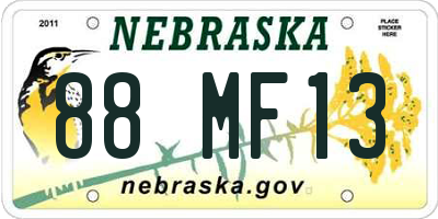 NE license plate 88MF13