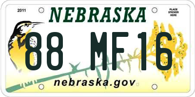 NE license plate 88MF16