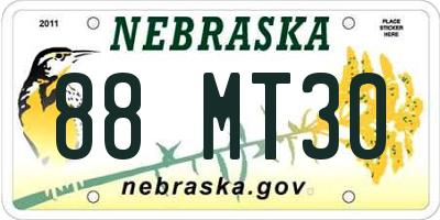 NE license plate 88MT30