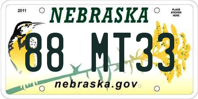 NE license plate 88MT33