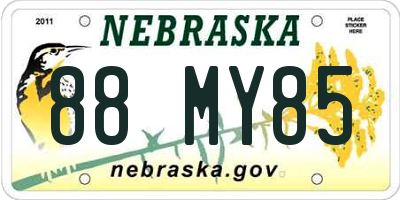 NE license plate 88MY85