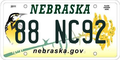 NE license plate 88NC92