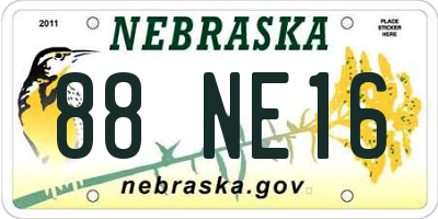NE license plate 88NE16