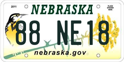 NE license plate 88NE18
