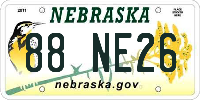 NE license plate 88NE26