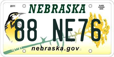 NE license plate 88NE76