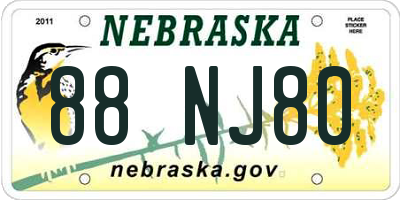 NE license plate 88NJ80