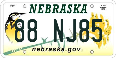 NE license plate 88NJ85