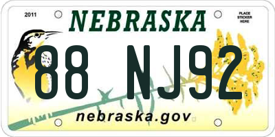 NE license plate 88NJ92