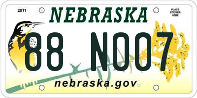 NE license plate 88NO07