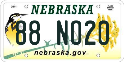 NE license plate 88NO20