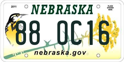 NE license plate 88OC16