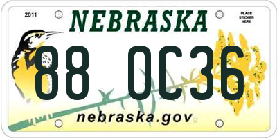 NE license plate 88OC36