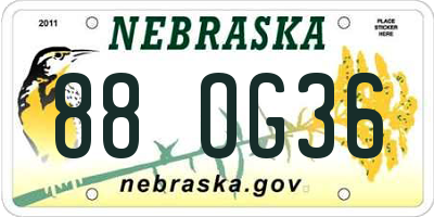 NE license plate 88OG36