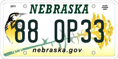 NE license plate 88OP33