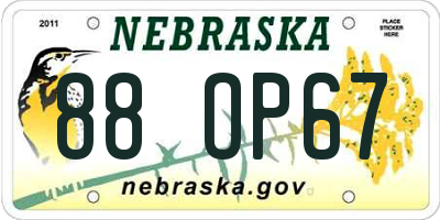NE license plate 88OP67