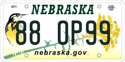 NE license plate 88OP99