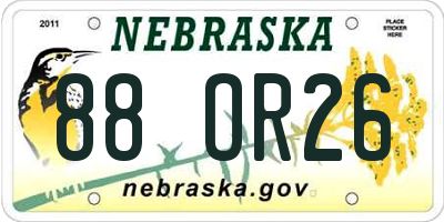 NE license plate 88OR26