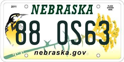 NE license plate 88OS63